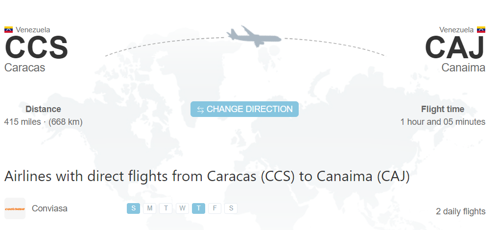Caracas to Canaima flights